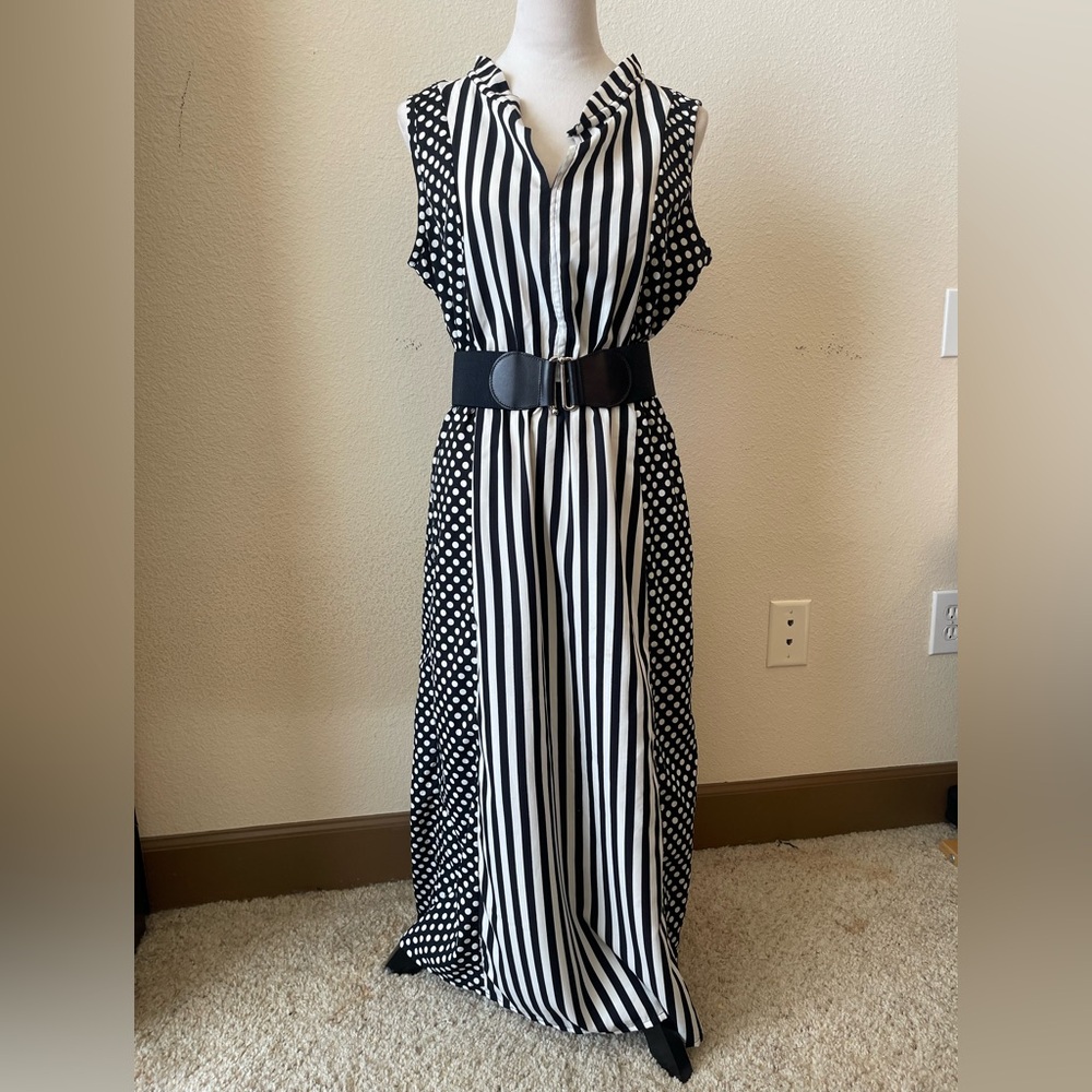 Black and White Striped and Polka Dot Dress